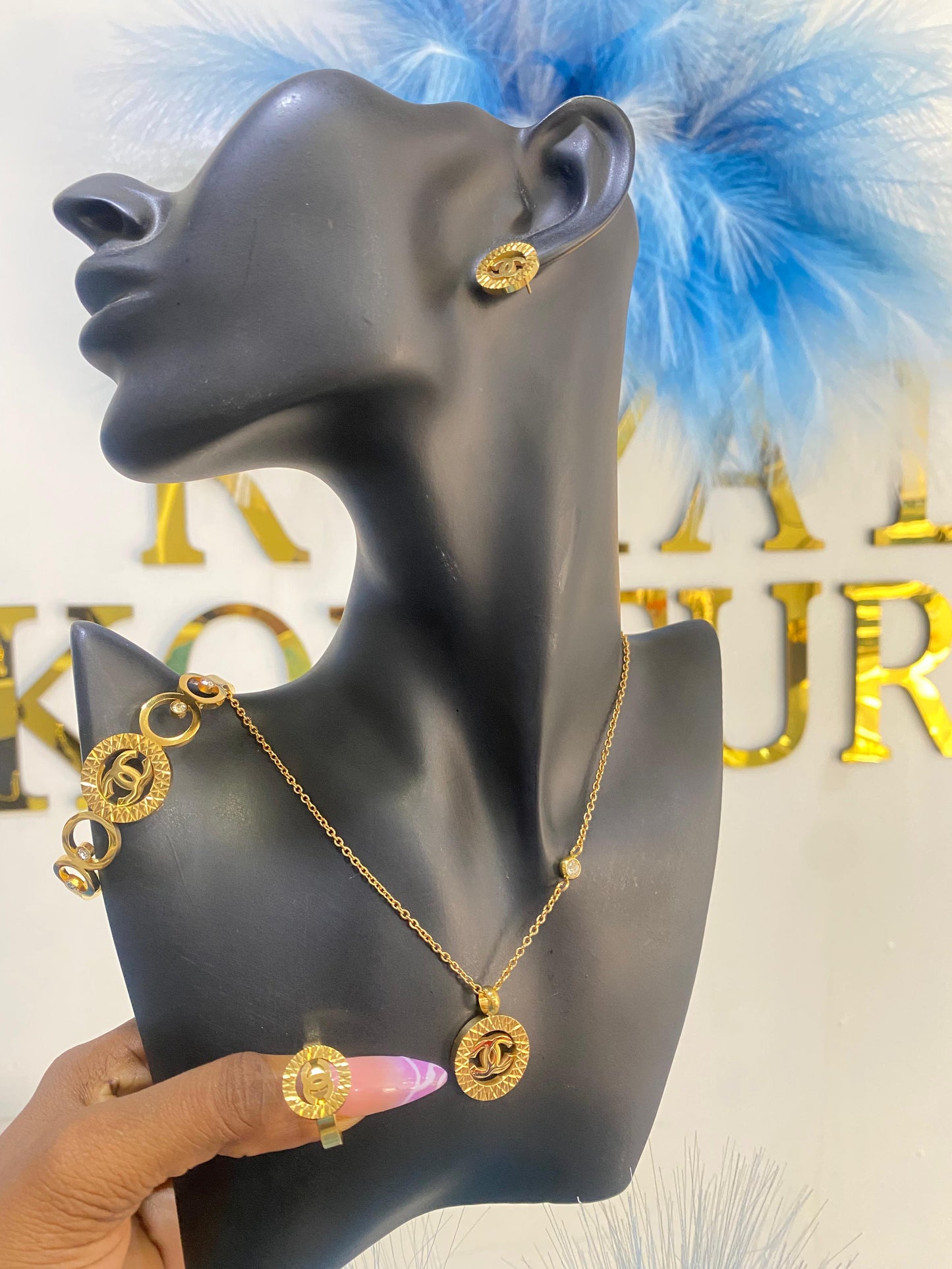 "Davia" Chanel Stainless Steel Necklace Set