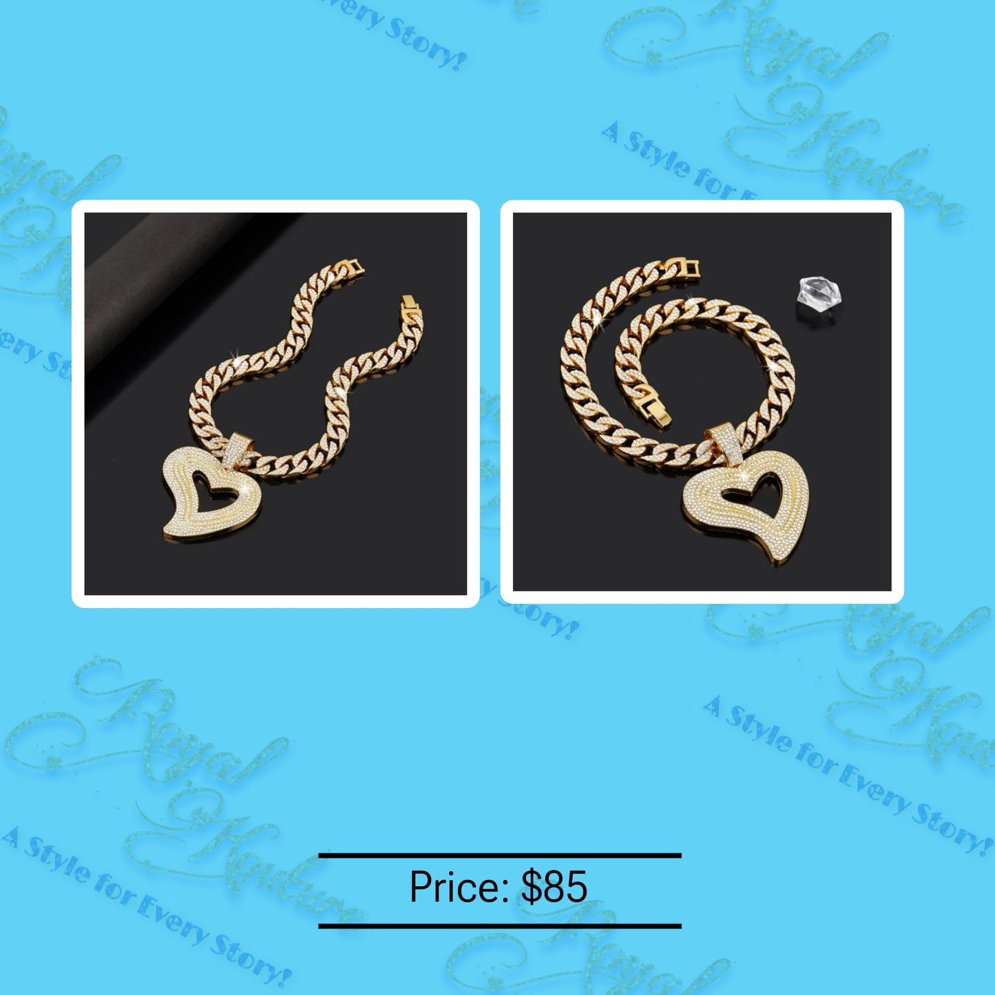 "Jenny" Iced Big Heart Pendant Necklace