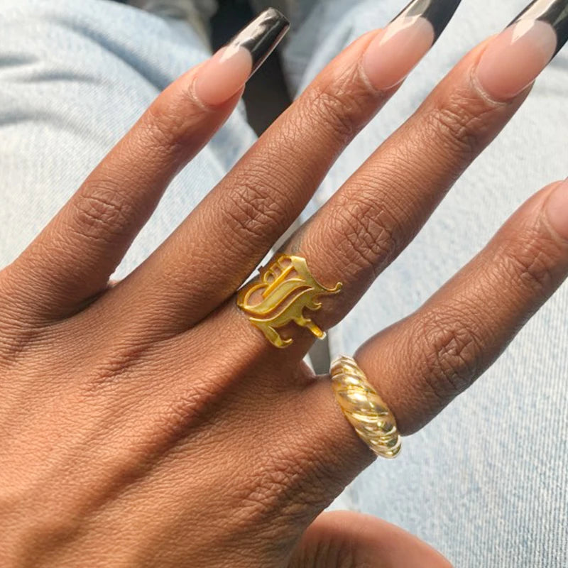 "Natalie" Initial Stainless Steel Ring