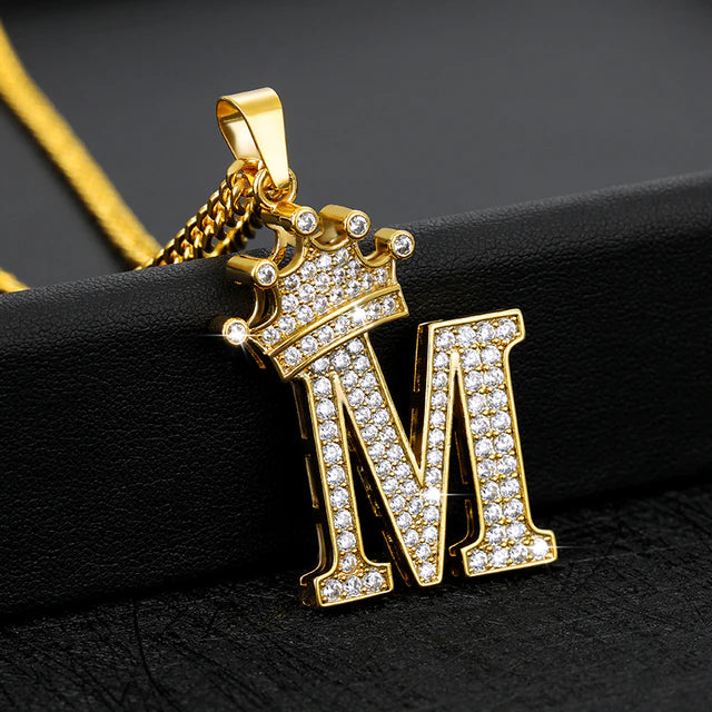 Iced Crowned Initial Stainless Steel Necklace