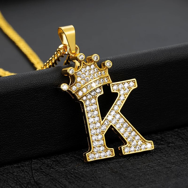 Iced Crowned Initial Stainless Steel Necklace