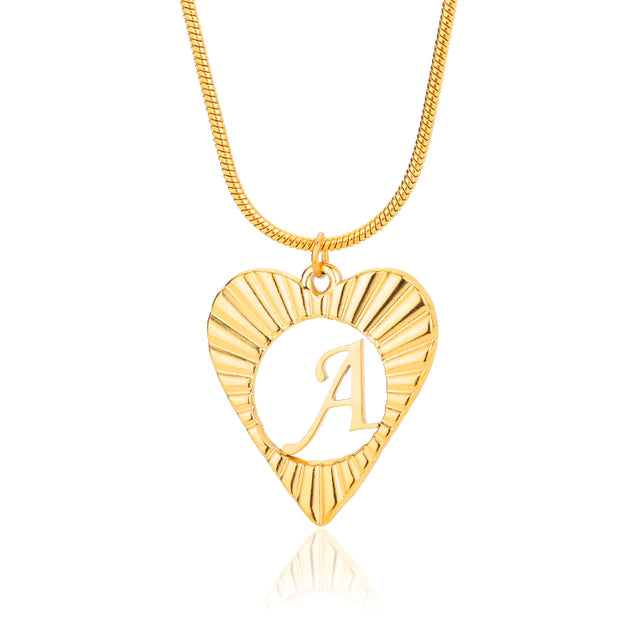Hollow Initial Heart Stainless Steel Necklace