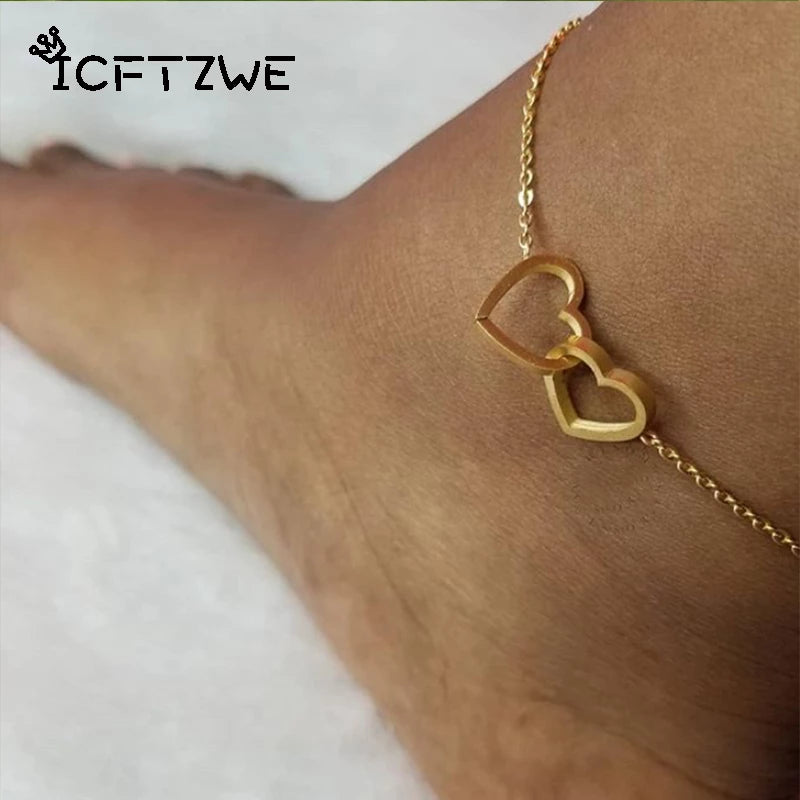 Double Heart Stainless Steel Anklet