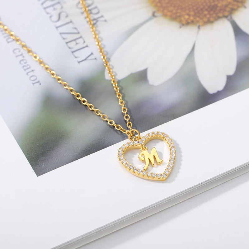 Iced Heart Initial Stainless Steel Necklace