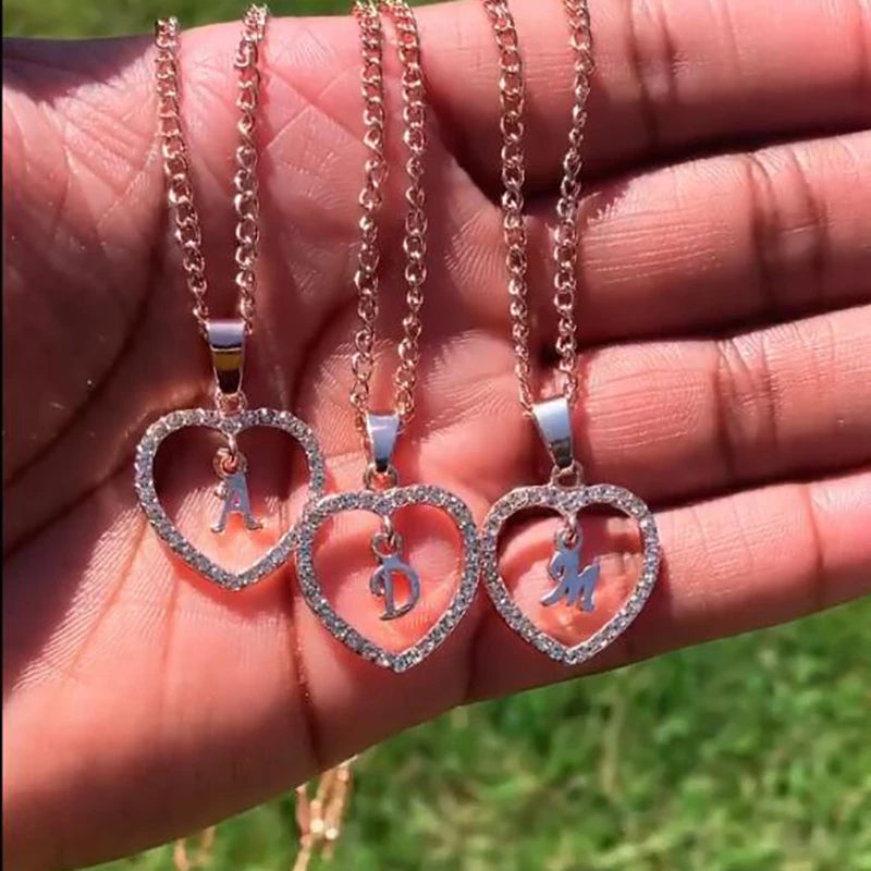 Iced Heart Initial Stainless Steel Necklace