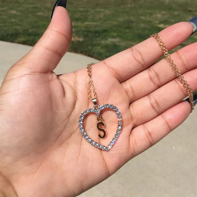Iced Heart Initial Stainless Steel Necklace