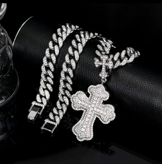 "Xinc" Cross Iced Cuban Link Necklace