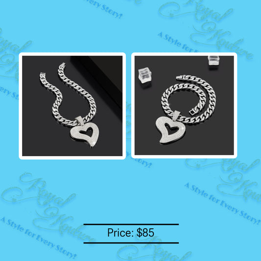 "Jenny" Iced Big Heart Pendant Necklace