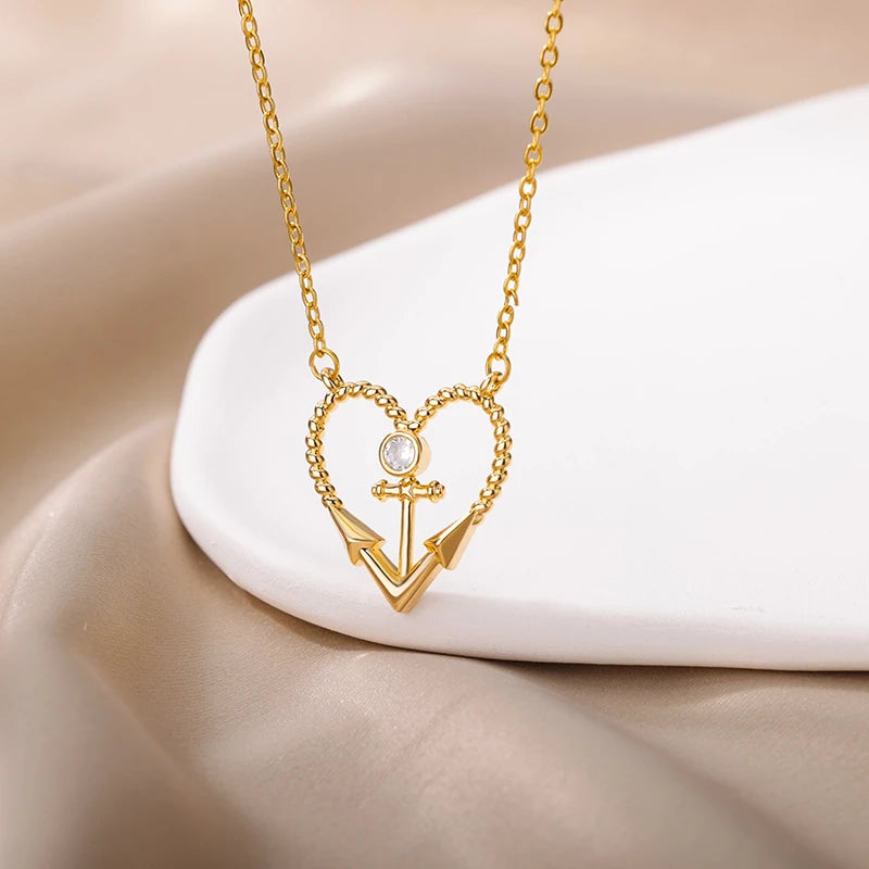 Heart Cross Pendant Stainless Steel Necklace