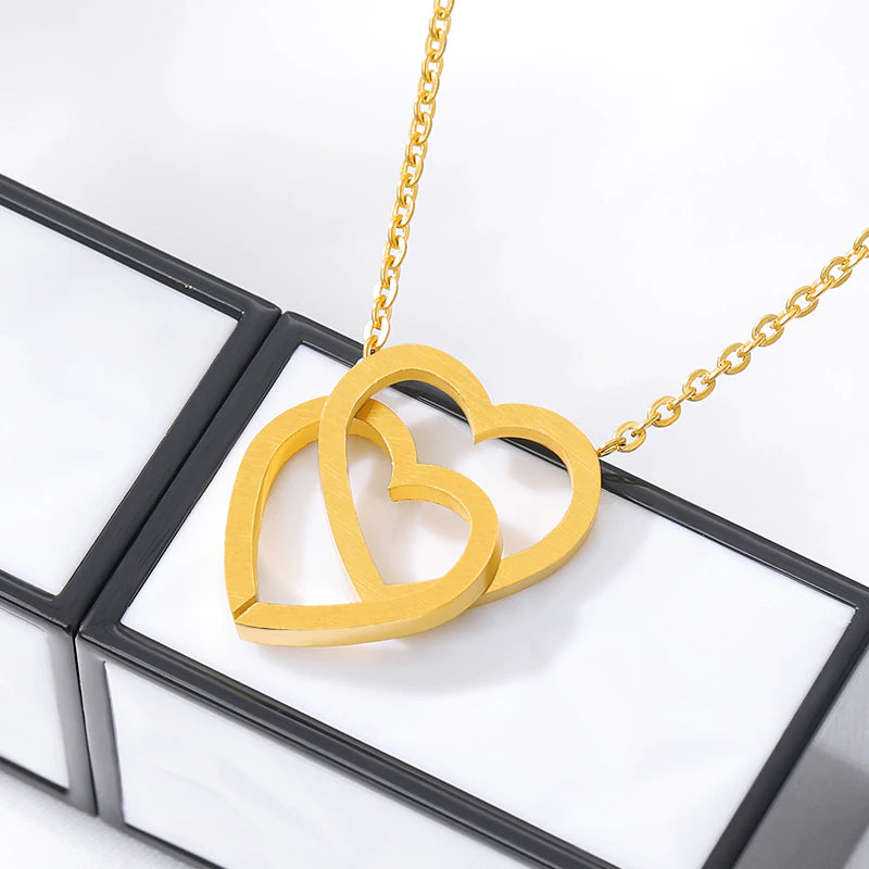 Double Heart Stainless Steel Necklace