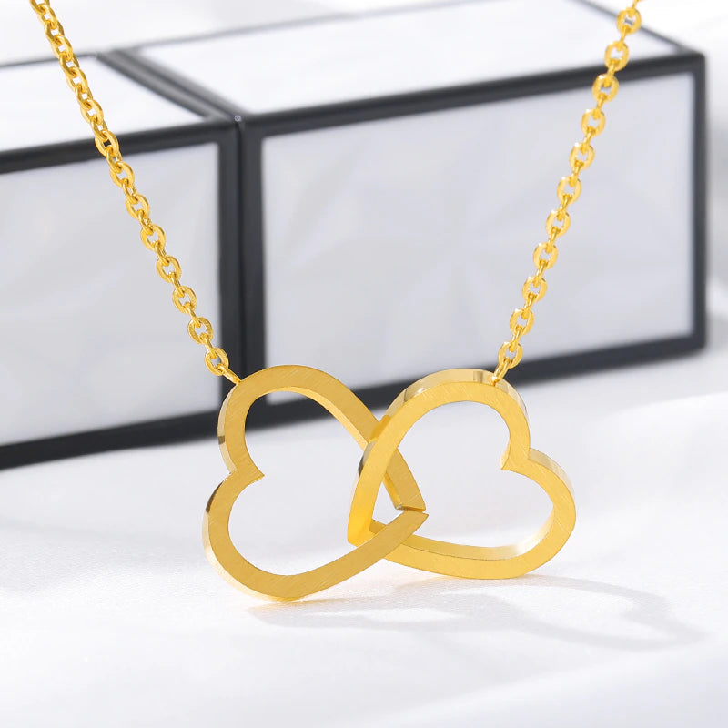 Double Heart Stainless Steel Necklace