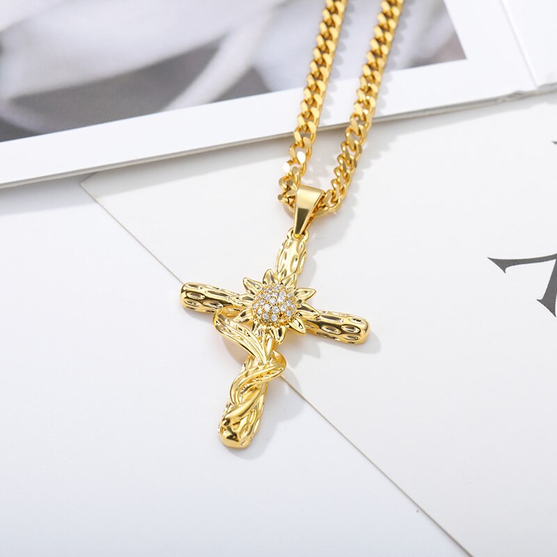 Cross Sunflower Stainless Steel Necklace