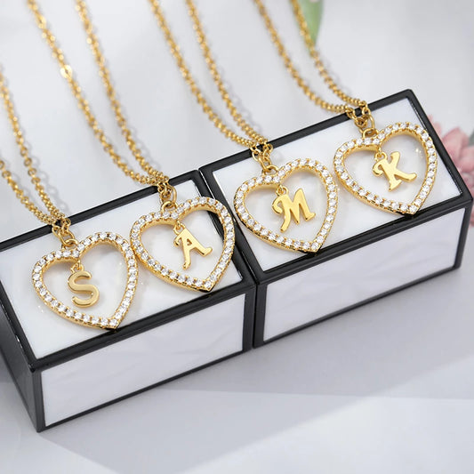 Iced Heart Initial Stainless Steel Necklace