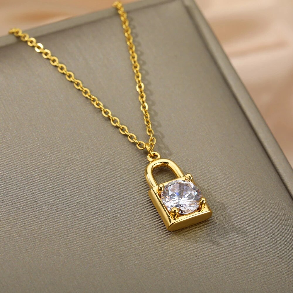 Luxury Padlock Pendant Stainless Steel Necklace